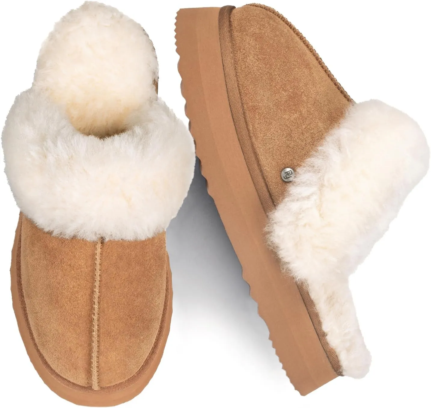 Parfeying Women's Sheepskin House Slippers Indoor Outdoor Shearling Shoes for Women