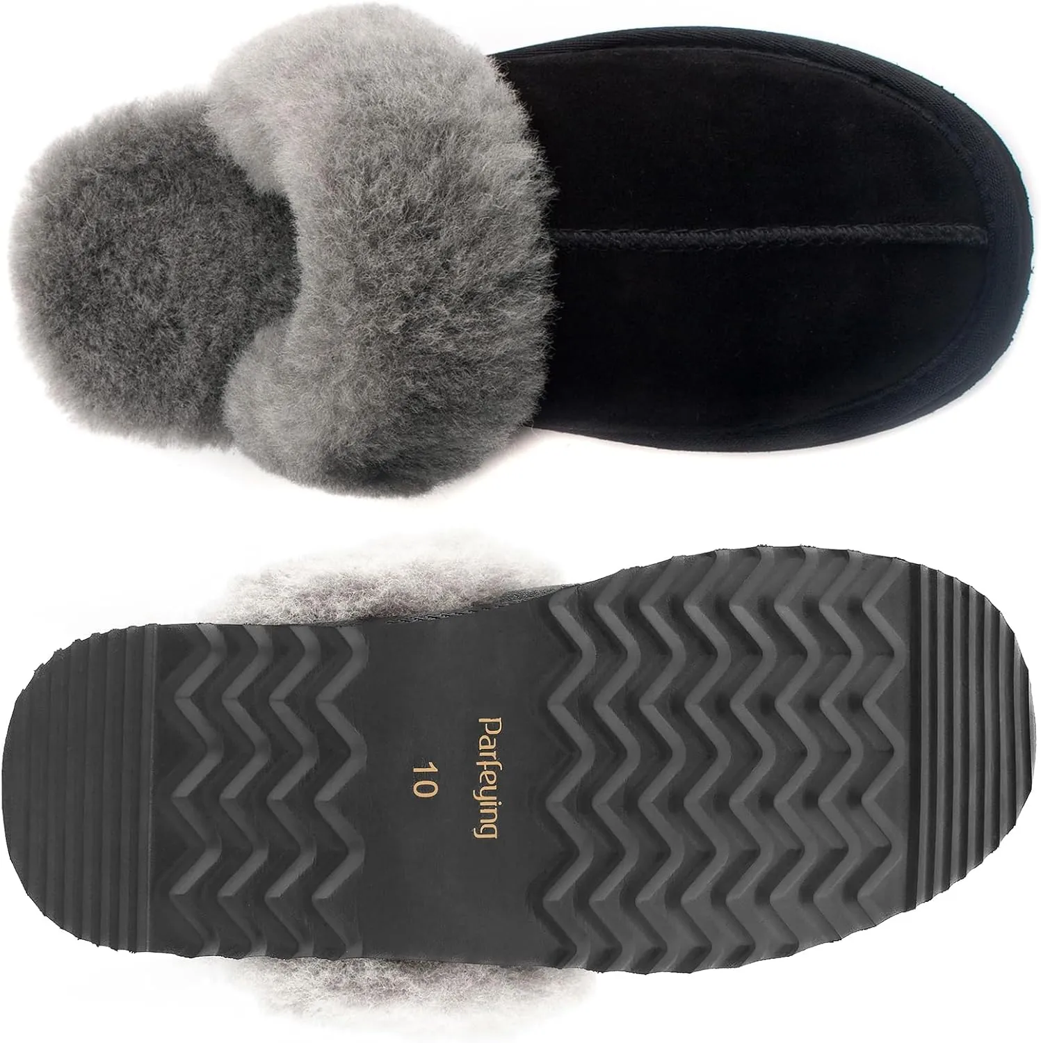 Parfeying Women's Sheepskin House Slippers Indoor Outdoor Shearling Shoes for Women
