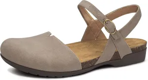 PARTY Closed Toe Sandals Women, Barefoot Arch Support Flat Sandals for Office Work and Travel with Comfortable Cork Footbed