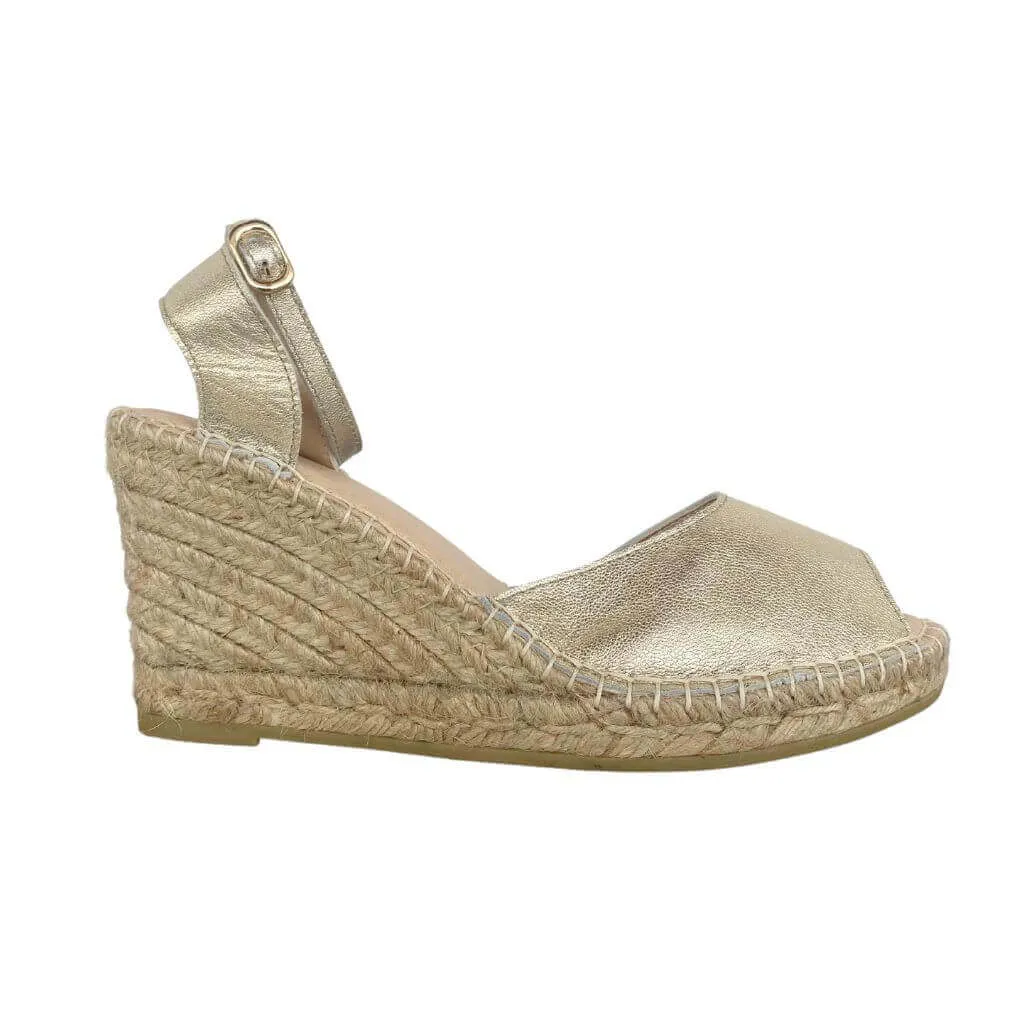 Peep Toe Espadrille Wedge in Champagne