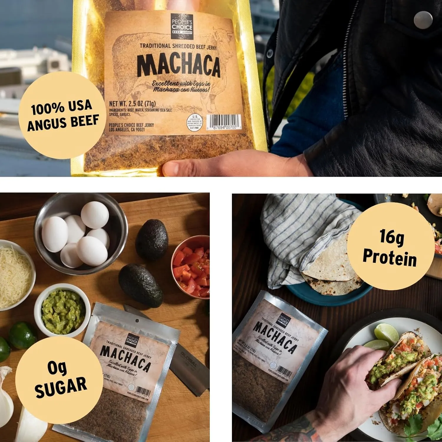People's Choice Beef Jerky - Carne Seca - Machaca - Bulk Beef Jerky Chew - Shredded Beef Jerky - Healthy, Sugar Free, Zero Carb, Gluten Free, Keto Friendly, High Protein Meat Snack - 1 Pound Bag