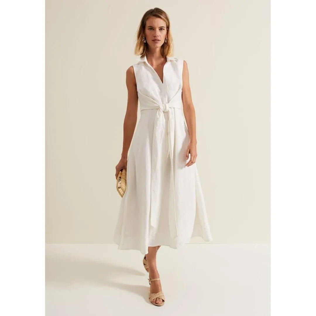 Phase Eight Becky Tie Front Midi Dress - White