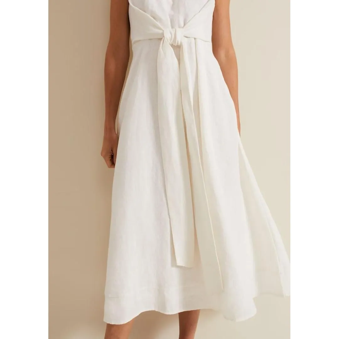 Phase Eight Becky Tie Front Midi Dress - White