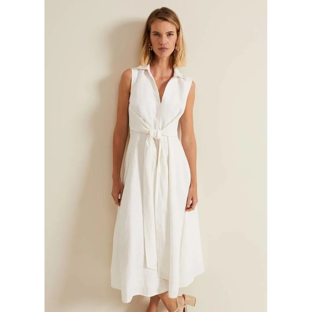 Phase Eight Becky Tie Front Midi Dress - White