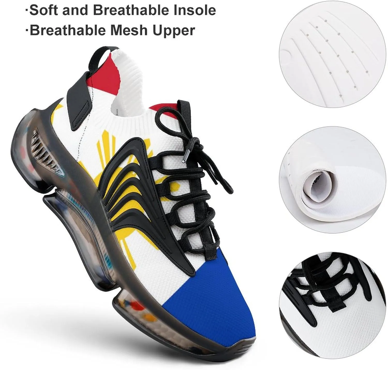 Philippines Flag Comfortable Running Shoes for Men Quick Dry Non-Slip Tennis Gym Sneakers