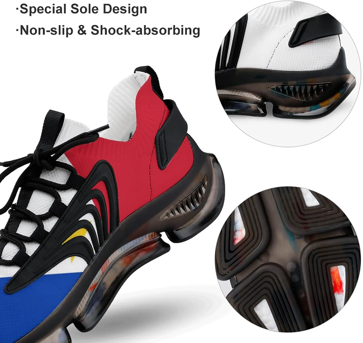 Philippines Flag Comfortable Running Shoes for Men Quick Dry Non-Slip Tennis Gym Sneakers