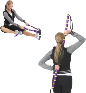 Physical Therapy Full Body Stretching Strap with Patented Easy Grip Handles for Sore and Tight Muscles, Includes Coaching Guide (Purple/Yellow)