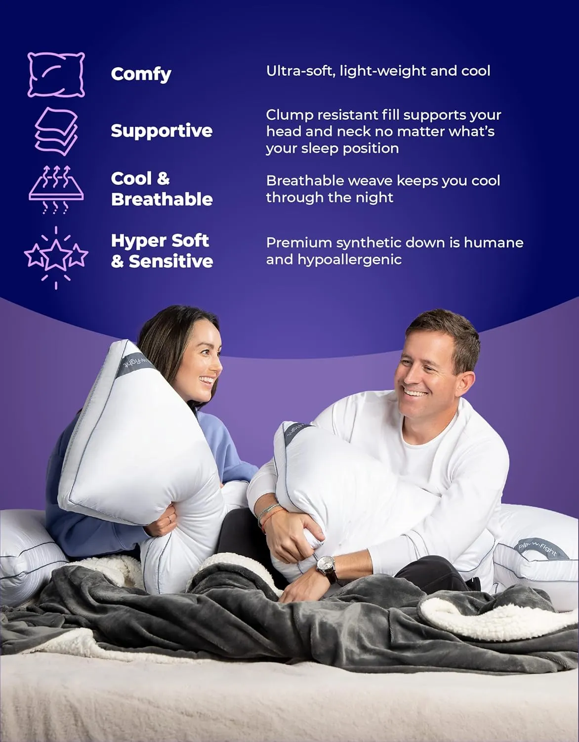 Pillow Fight Premium Down Alternative Bed Pillow, Queen/Standard, Luxury & Adjustable, Cooling Pillow for Back, Side, and Stomach Sleepers (Standard Size, Single)