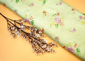 Pista Green Chinon Chiffon Fabric with Allover Thread & Sequin Embroidery