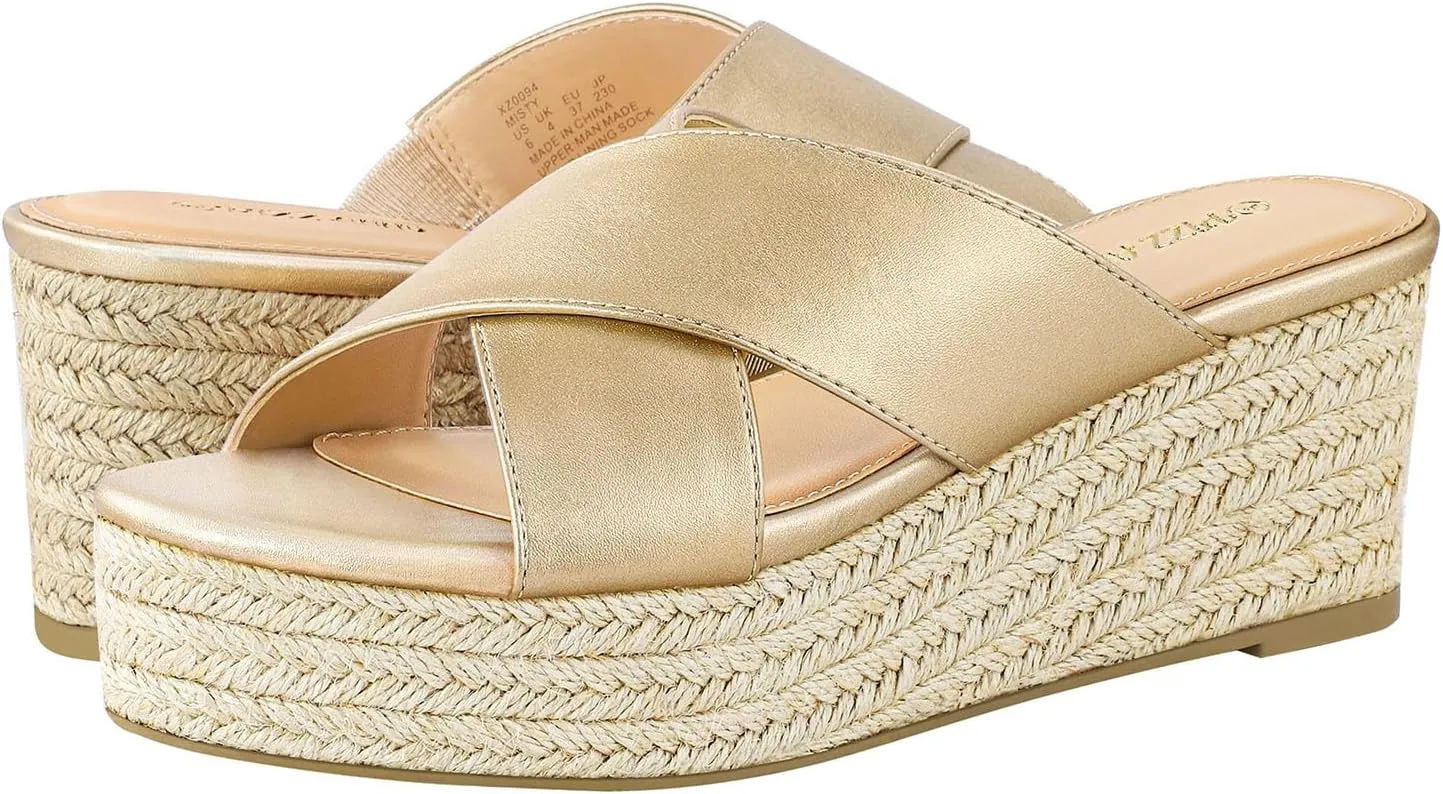 PIZZ ANNU Women's Misty Criss Cross Platform Wedge Sandals Open Toe Espadrille Heels Sandals for Casual Summer Slide Shoes