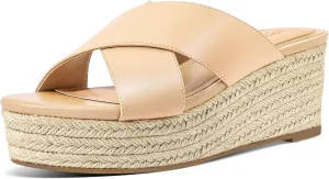 PIZZ ANNU Women's Misty Criss Cross Platform Wedge Sandals Open Toe Espadrille Heels Sandals for Casual Summer Slide Shoes