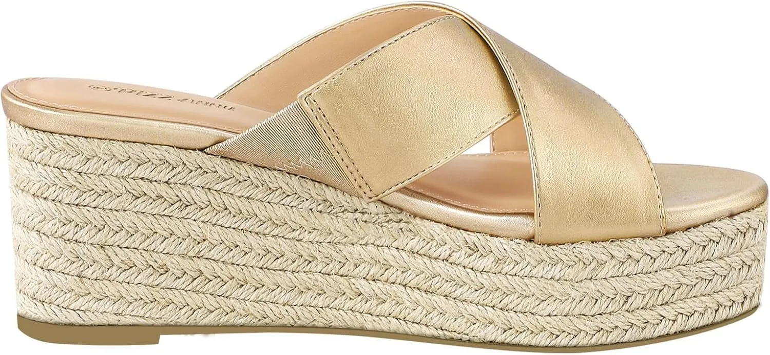 PIZZ ANNU Women's Misty Criss Cross Platform Wedge Sandals Open Toe Espadrille Heels Sandals for Casual Summer Slide Shoes
