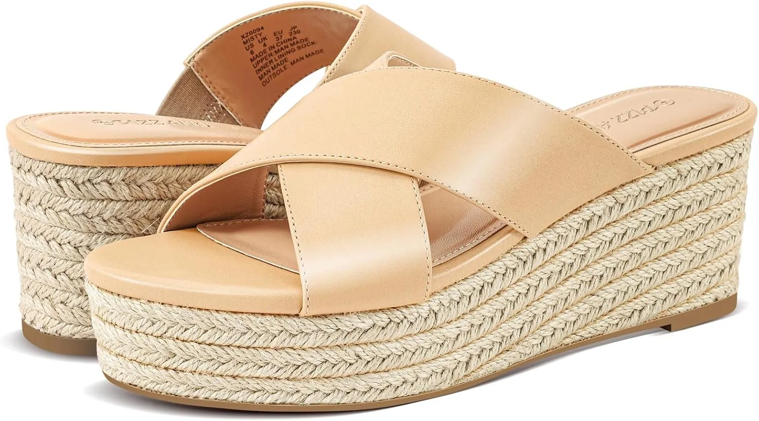 PIZZ ANNU Women's Misty Criss Cross Platform Wedge Sandals Open Toe Espadrille Heels Sandals for Casual Summer Slide Shoes