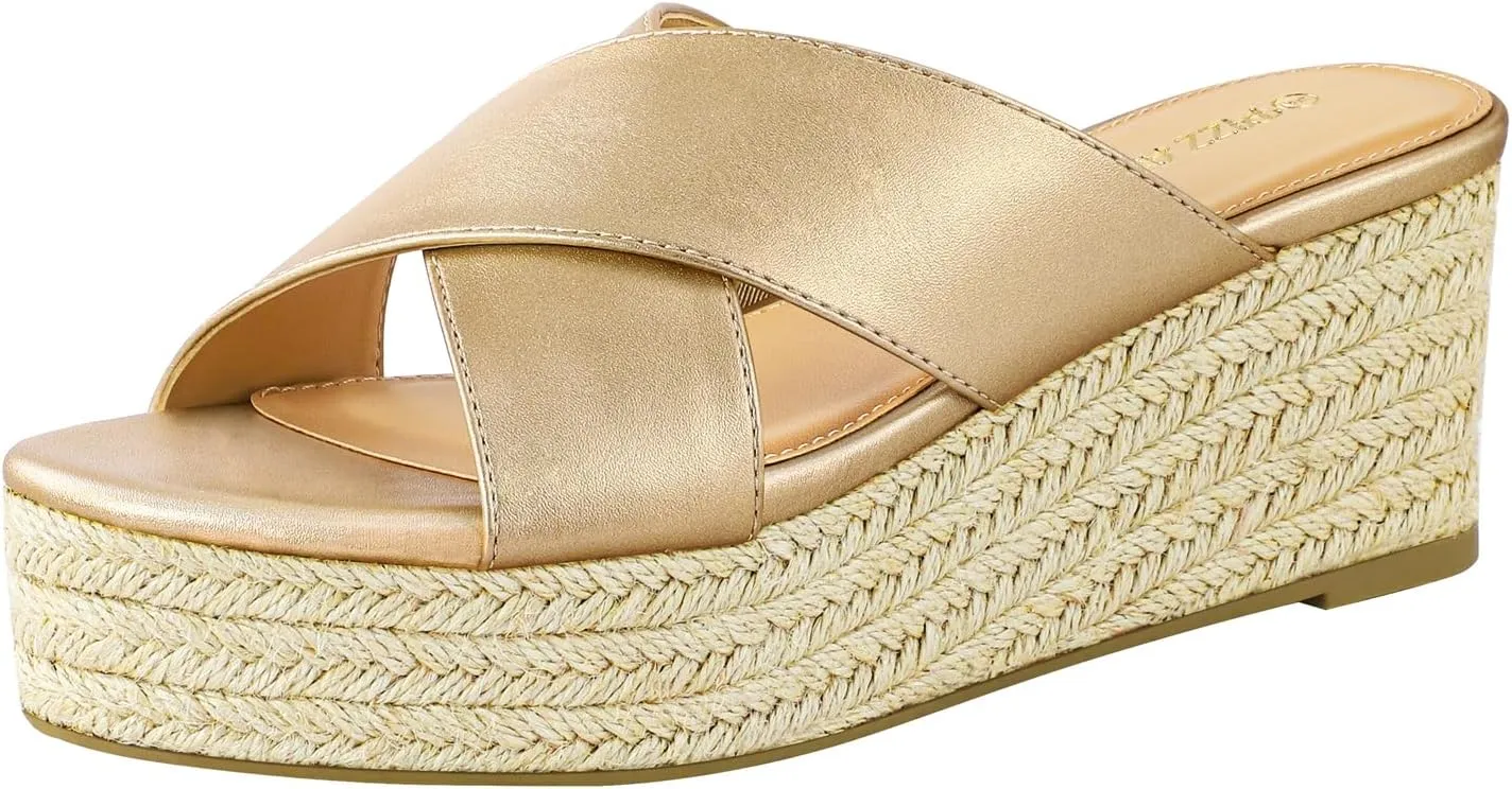 PIZZ ANNU Women's Misty Criss Cross Platform Wedge Sandals Open Toe Espadrille Heels Sandals for Casual Summer Slide Shoes