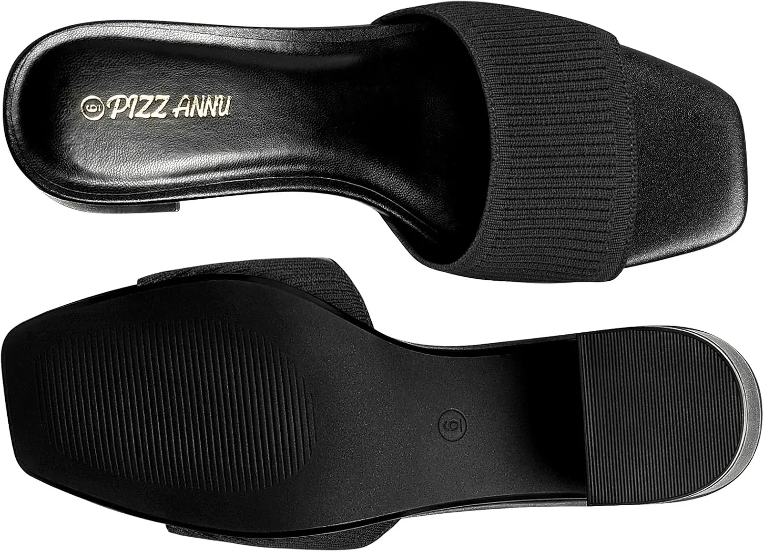 PIZZ ANNU Women's Square Open Toe Heels Sandals Low Block Chunky Heeled Sandal Slip on Mules Comfortable Casual Dress Pumps Shoes