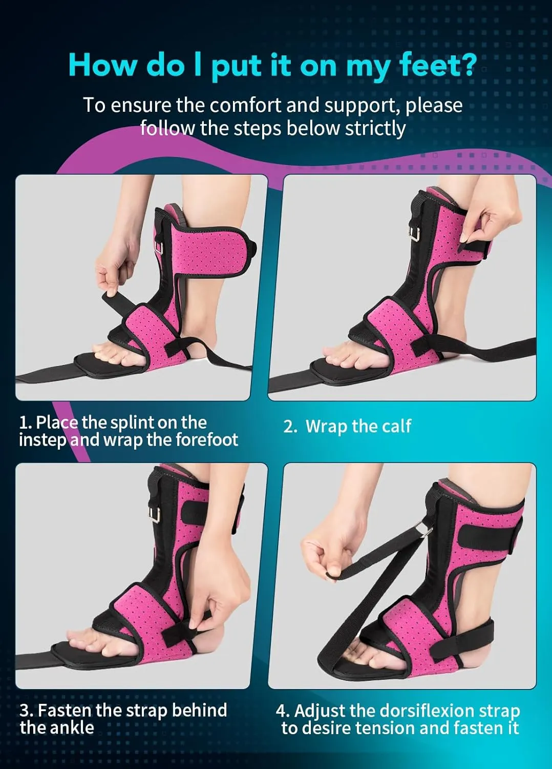 Plantar Fasciitis Night Splint with Massage Ball for Plantar Fasciitis Relief, Comfortable Plantar Fasciitis Brace for Achilles Tendonitis Heal Spur Foot-drop Flat-arch, Free Size for Men and Women - Pink