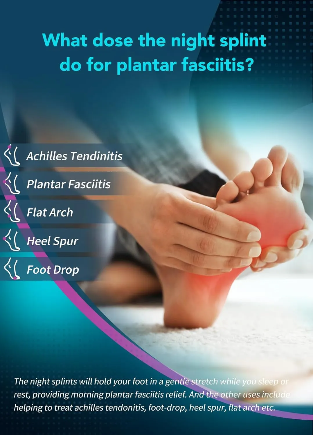 Plantar Fasciitis Night Splint with Massage Ball for Plantar Fasciitis Relief, Comfortable Plantar Fasciitis Brace for Achilles Tendonitis Heal Spur Foot-drop Flat-arch, Free Size for Men and Women - Pink