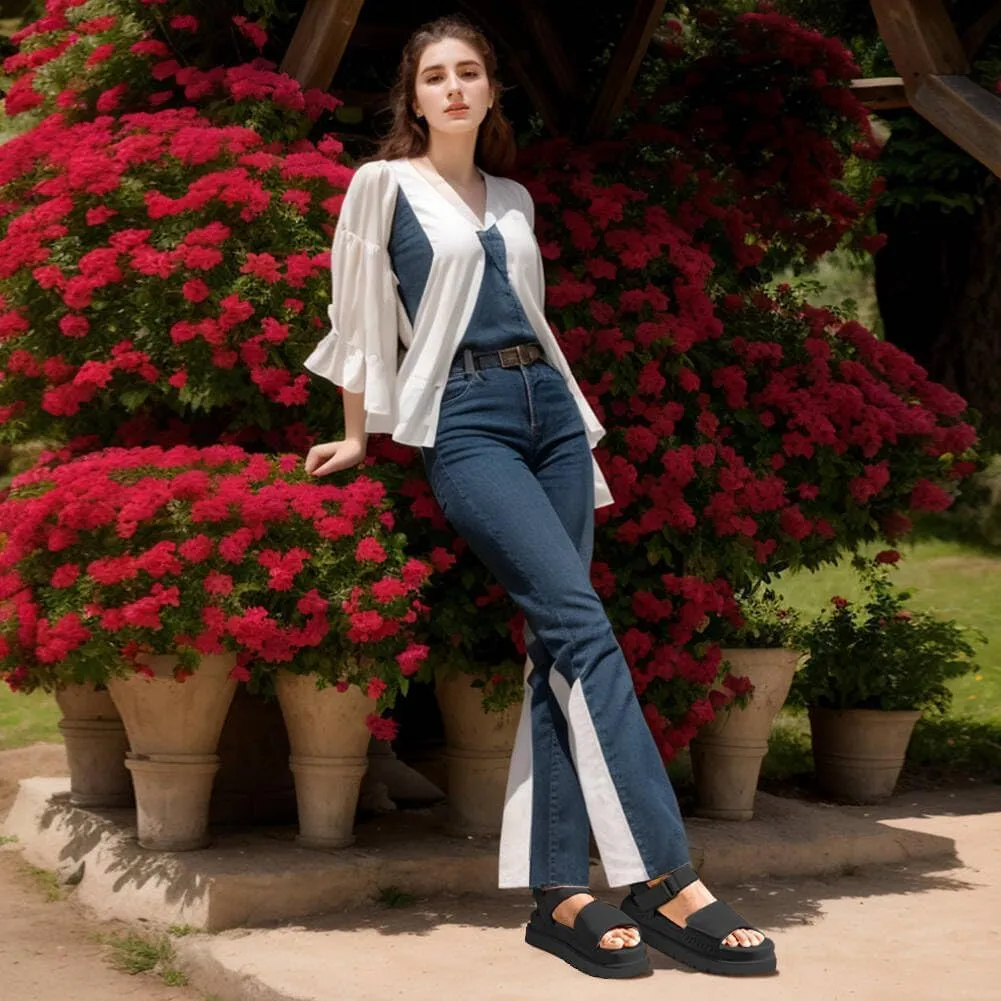 Platform Sandals Women Summer Comfortable Non-Slip Adjustable Double Strap Sandals