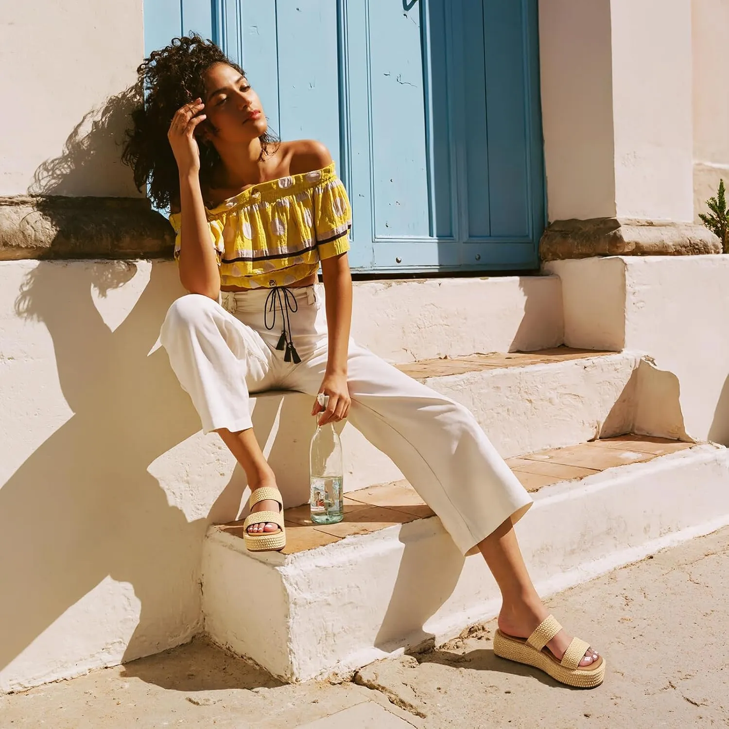Platform Slip on Espadrille Sandals for Women Wedges Slides Bohemia Sandals Flatform Open Toe Beach Sandals