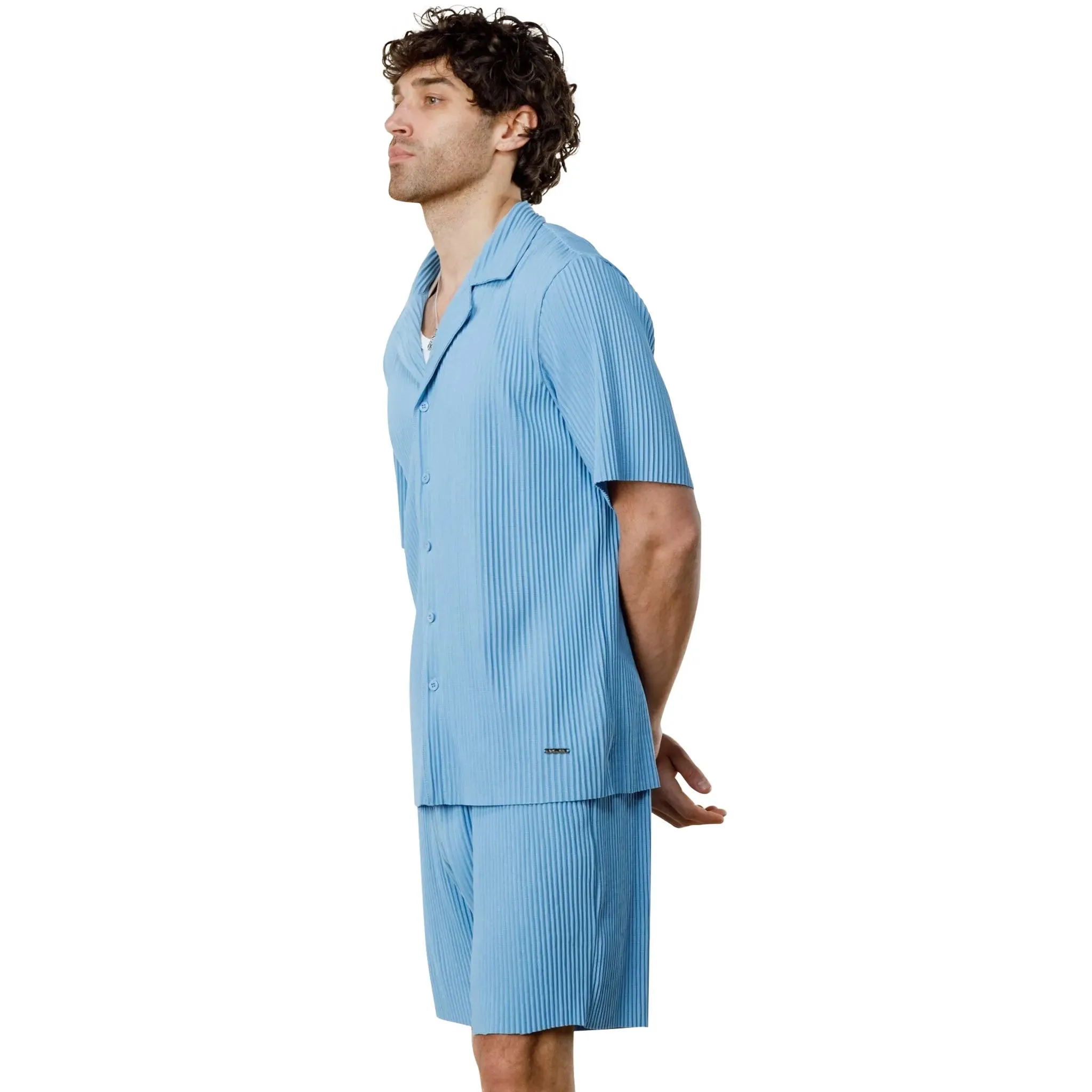Pleated Light Blue Resort Shirt & Shorts