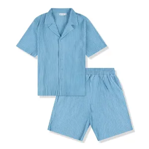 Pleated Light Blue Resort Shirt & Shorts