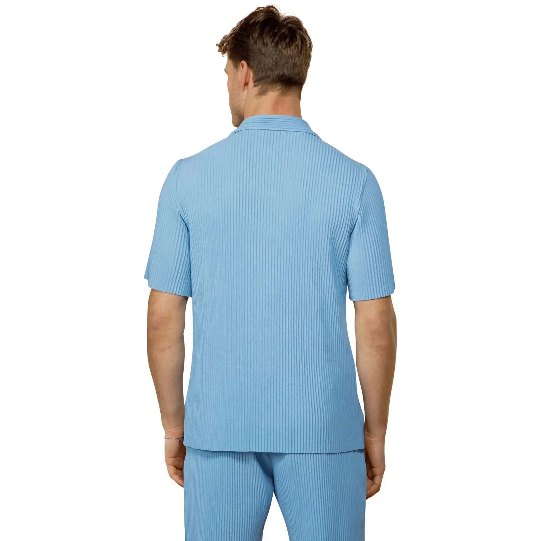 Pleated Light Blue Resort Shirt & Shorts