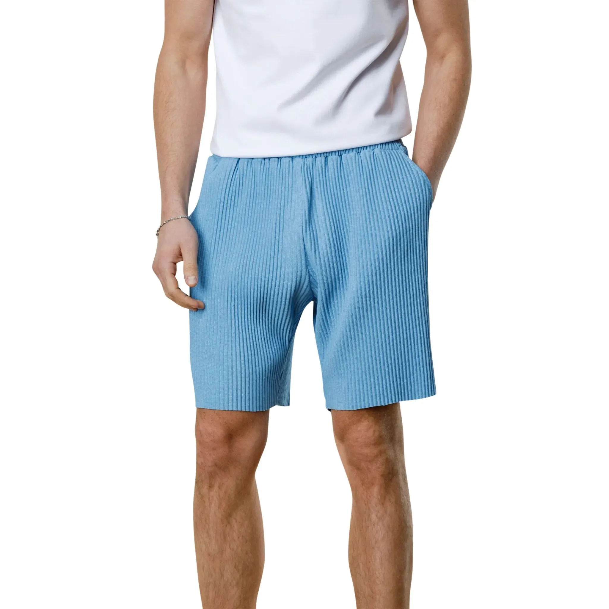 Pleated Light Blue Resort Shirt & Shorts
