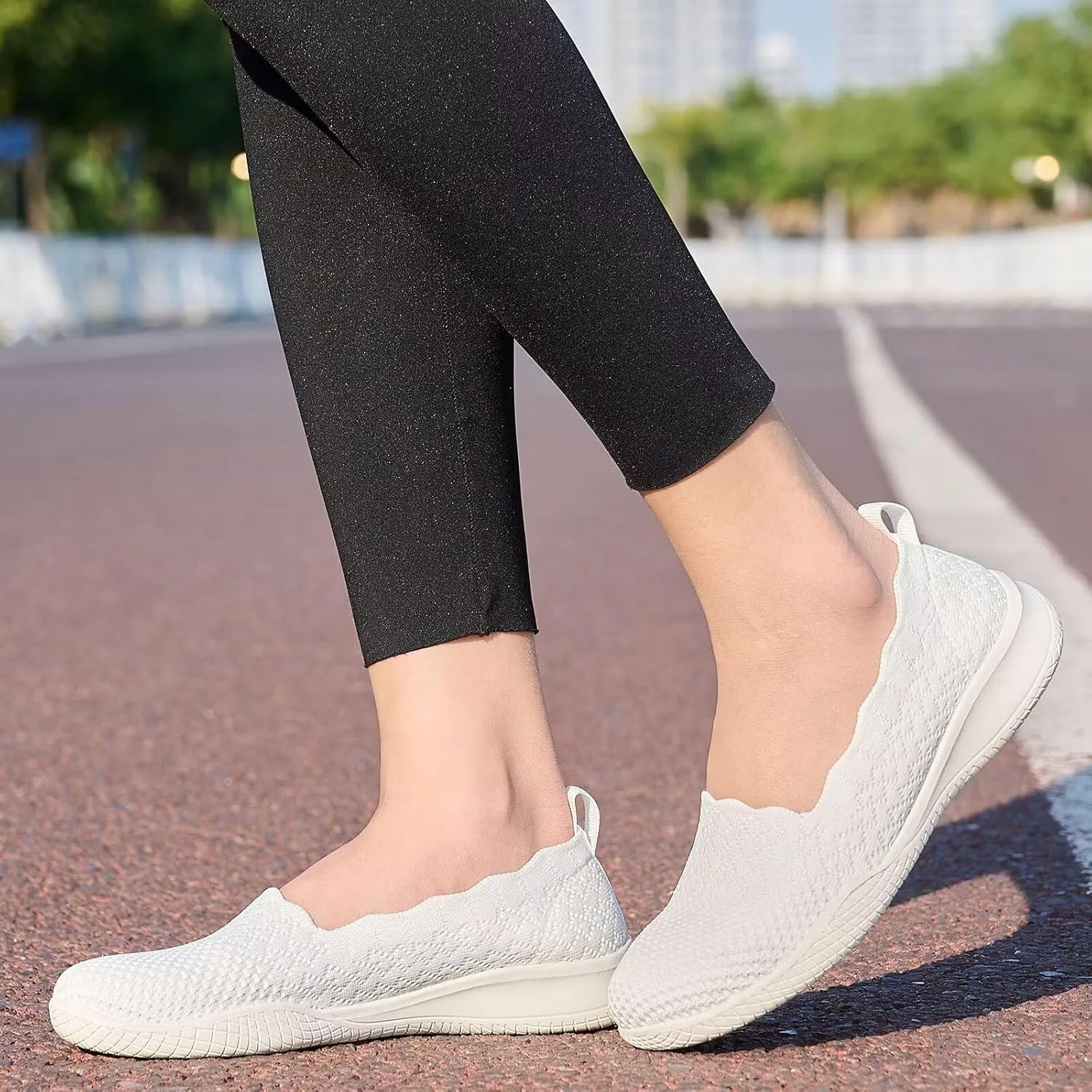 poemlady Women's Walking Shoes - Mesh Slip on Sneaker Knit Round Toe Casual Memory Foam Low Wedge Nurse Shoes for Work
