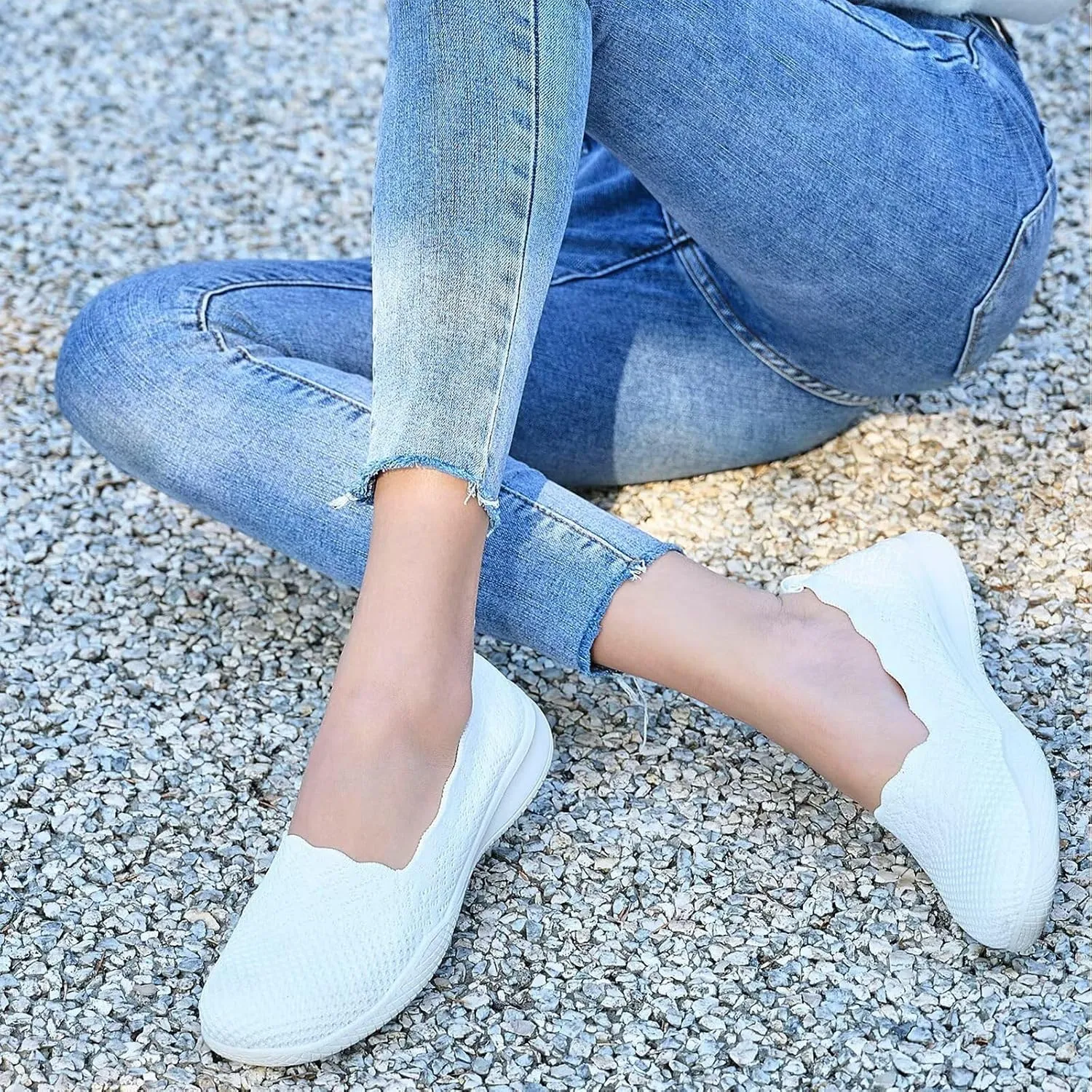 poemlady Women's Walking Shoes - Mesh Slip on Sneaker Knit Round Toe Casual Memory Foam Low Wedge Nurse Shoes for Work