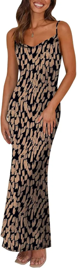 PRETTYGARDEN Women's 2025 Summer Floral Spaghetti Strap Maxi Dress Stretch Sexy Bodycon Dress Backless Slip Long Dresses