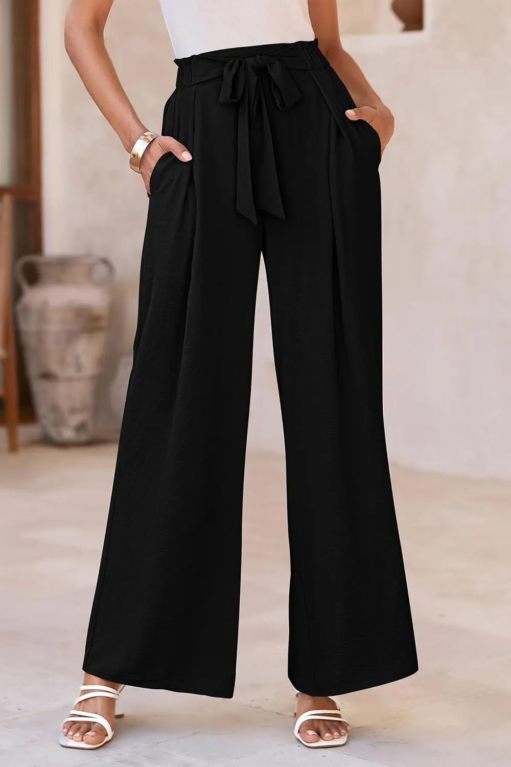 PRETTYGARDEN Women's Wide Leg Work Pants Business Casual High Waisted Loose Palazzo Trouser Summer Clothes