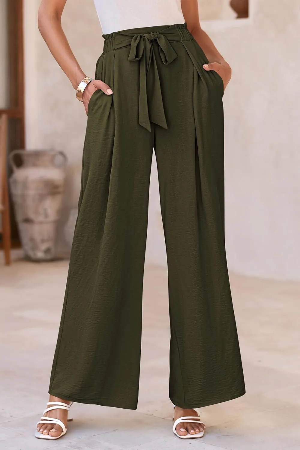 PRETTYGARDEN Women's Wide Leg Work Pants Business Casual High Waisted Loose Palazzo Trouser Summer Clothes