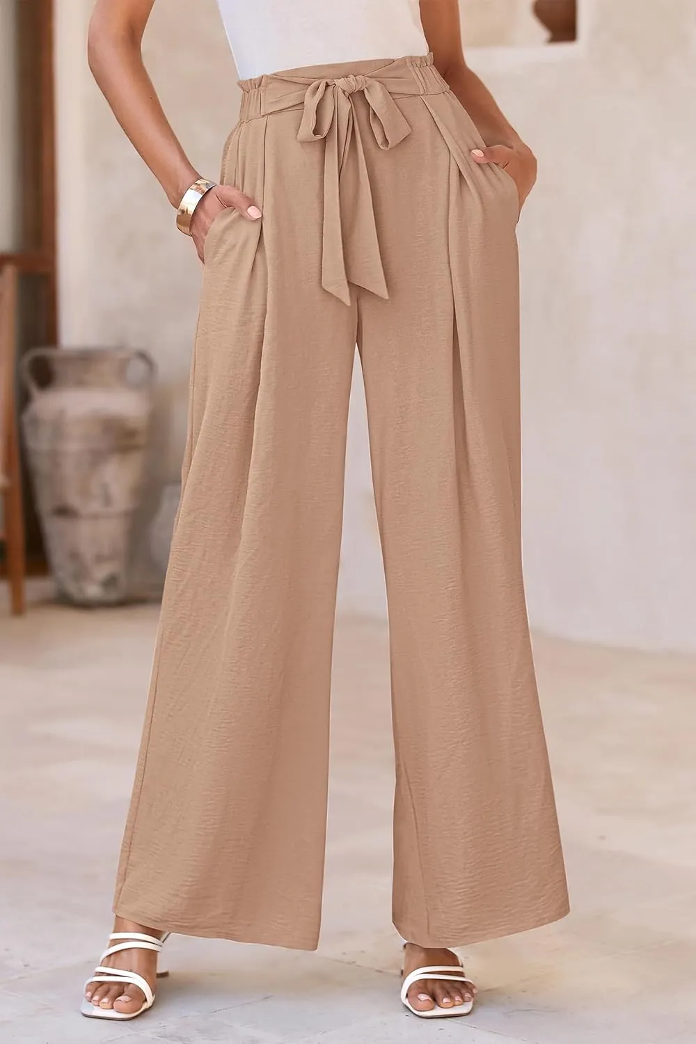 PRETTYGARDEN Women's Wide Leg Work Pants Business Casual High Waisted Loose Palazzo Trouser Summer Clothes