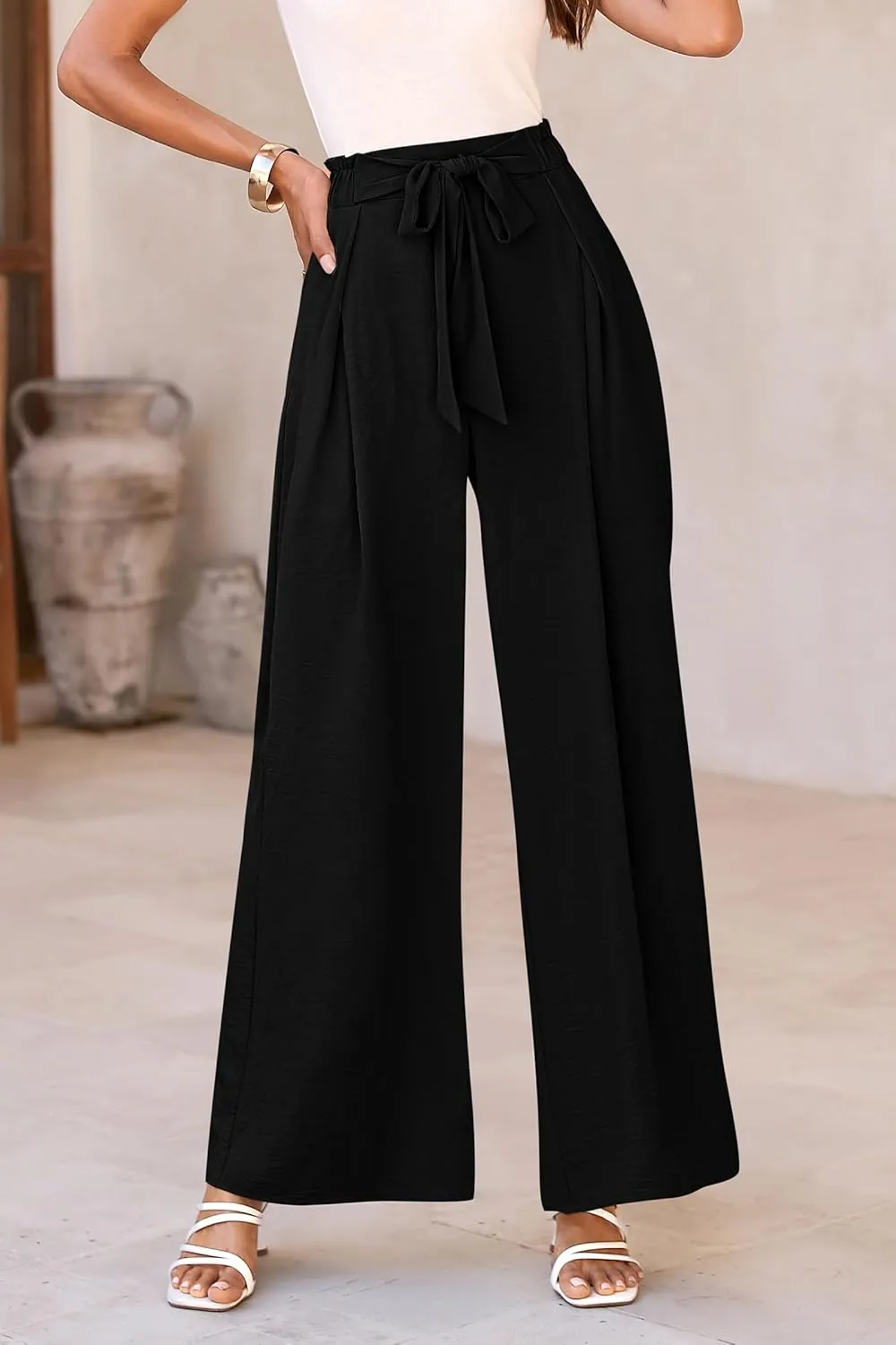PRETTYGARDEN Women's Wide Leg Work Pants Business Casual High Waisted Loose Palazzo Trouser Summer Clothes