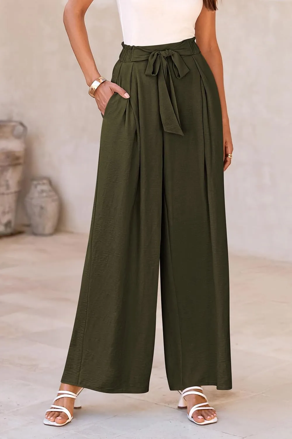 PRETTYGARDEN Women's Wide Leg Work Pants Business Casual High Waisted Loose Palazzo Trouser Summer Clothes