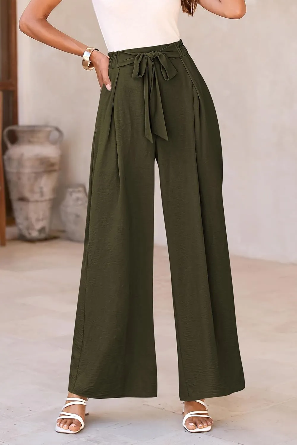 PRETTYGARDEN Women's Wide Leg Work Pants Business Casual High Waisted Loose Palazzo Trouser Summer Clothes