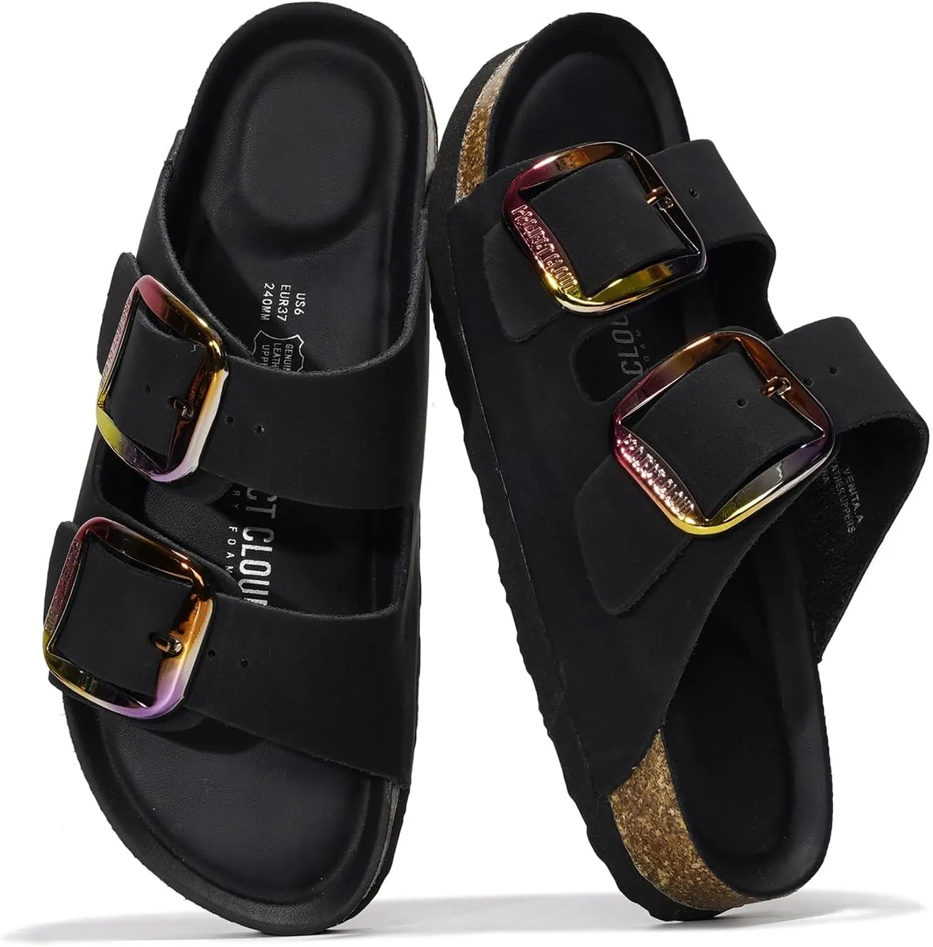 Project Cloud Genuine Leather Flat Sandals for Women 2025 Comfortable Beach Essentials Womens Sandals Memory Foam Vacation Essentials Slides for Women Footwear (Santorini)