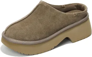 Project Cloud Platform Clogs for Women Footwear - Memory Foam and Non-Slip Genuine Suede Slip-on Mules Shoes, Comfortable Stylish Closed Toe Clogs for Women 2025 (Johnna)