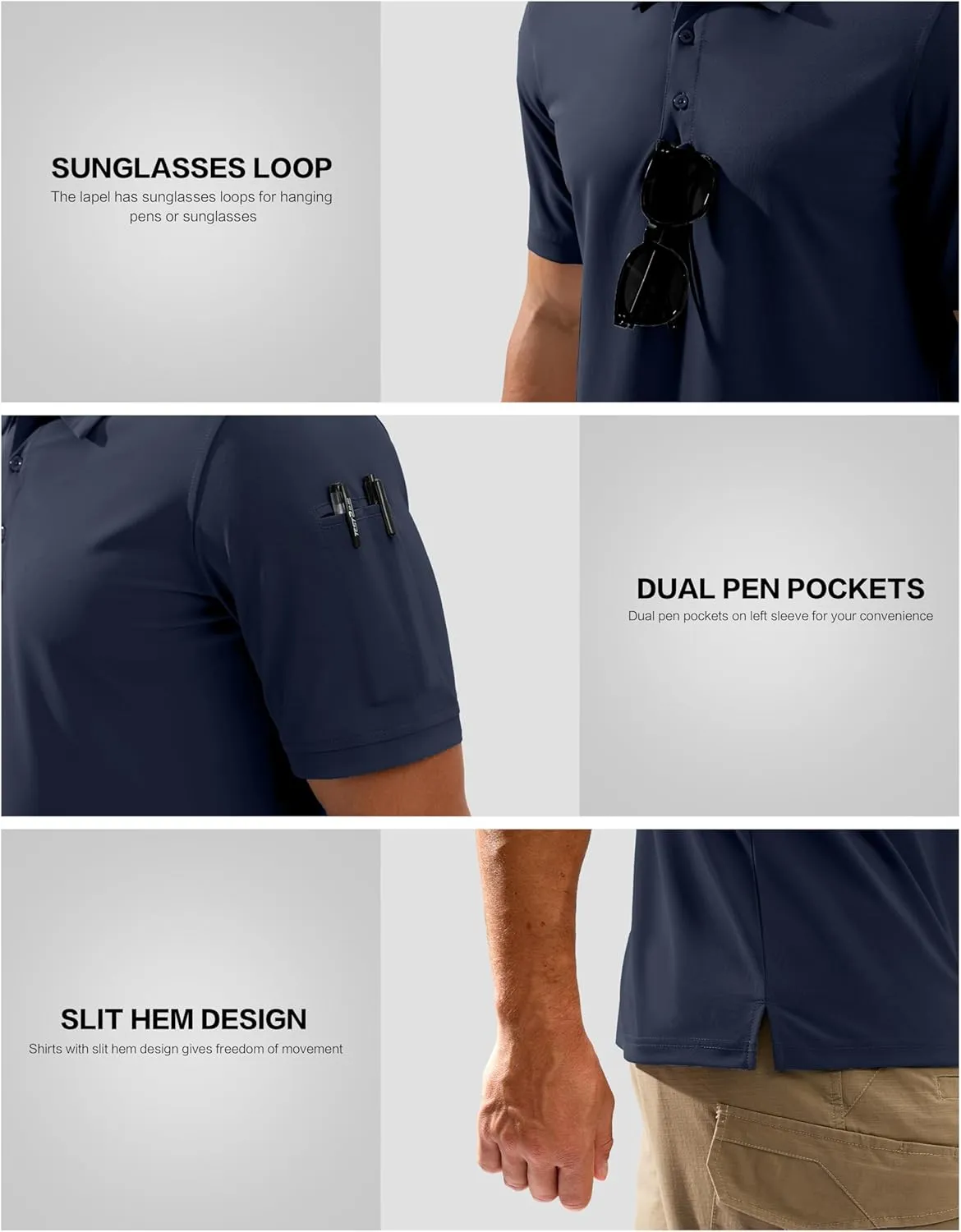 Pudolla Mens Tactical Shirts Short Sleeve Golf Work Polos Moisture Wicking Dry Collared Shirt Lightweight Polo Shirt