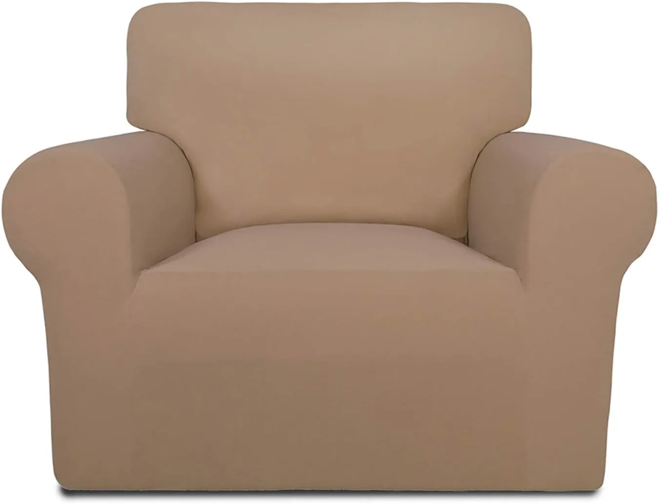 PureFit Super Stretch Chair Sofa Slipcover – Spandex Non Slip Soft Couch Sofa Cover, Washable Furniture Protector with Non Skid Foam and Elastic Bottom for Kids, Pets （Chair, Camel）