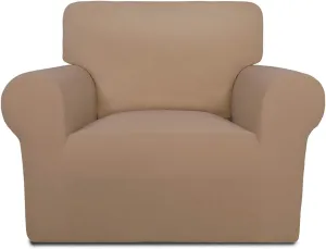 PureFit Super Stretch Chair Sofa Slipcover – Spandex Non Slip Soft Couch Sofa Cover, Washable Furniture Protector with Non Skid Foam and Elastic Bottom for Kids, Pets （Chair, Camel）