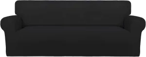 PureFit Super Stretch Sofa Slipcover – Spandex Non Slip Soft Couch Sofa Cover, Washable Furniture Protector with Non Skid Foam and Elastic Bottom for Kids, Pets （Sofa, Black）