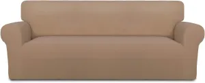 PureFit Super Stretch Sofa Slipcover – Spandex Non Slip Soft Couch Sofa Cover, Washable Furniture Protector with Non Skid Foam and Elastic Bottom for Kids, Pets （Sofa, Camel）