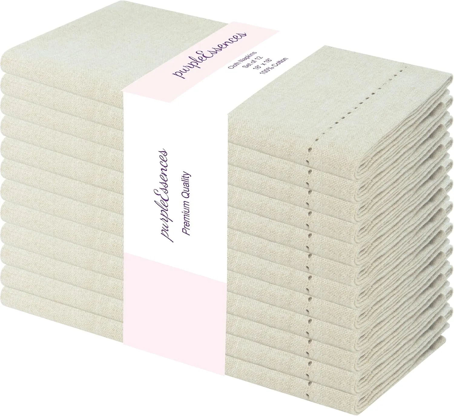 PurpleEssences Set of 12 Hemstitch Cloth Dinner Napkins 100% Cotton - Soft Durable Washable - Ideal for Wedding Spring Summer - Perfect Everyday Use Table Linen 18x18 - Royal Linen