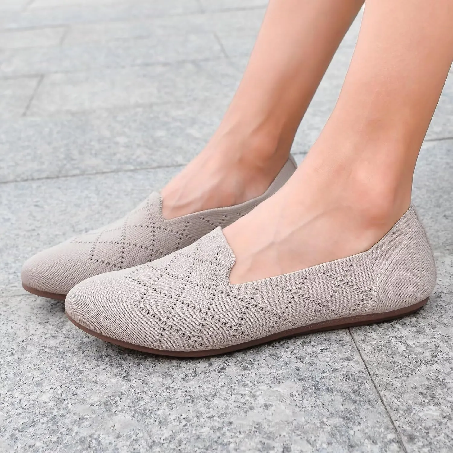 Puxowe Ballet Flats for Women - Stretch Knit Slip-On Low Wedge Shoes, Soft Round Toe Design for Office, Travel & Daily Walking