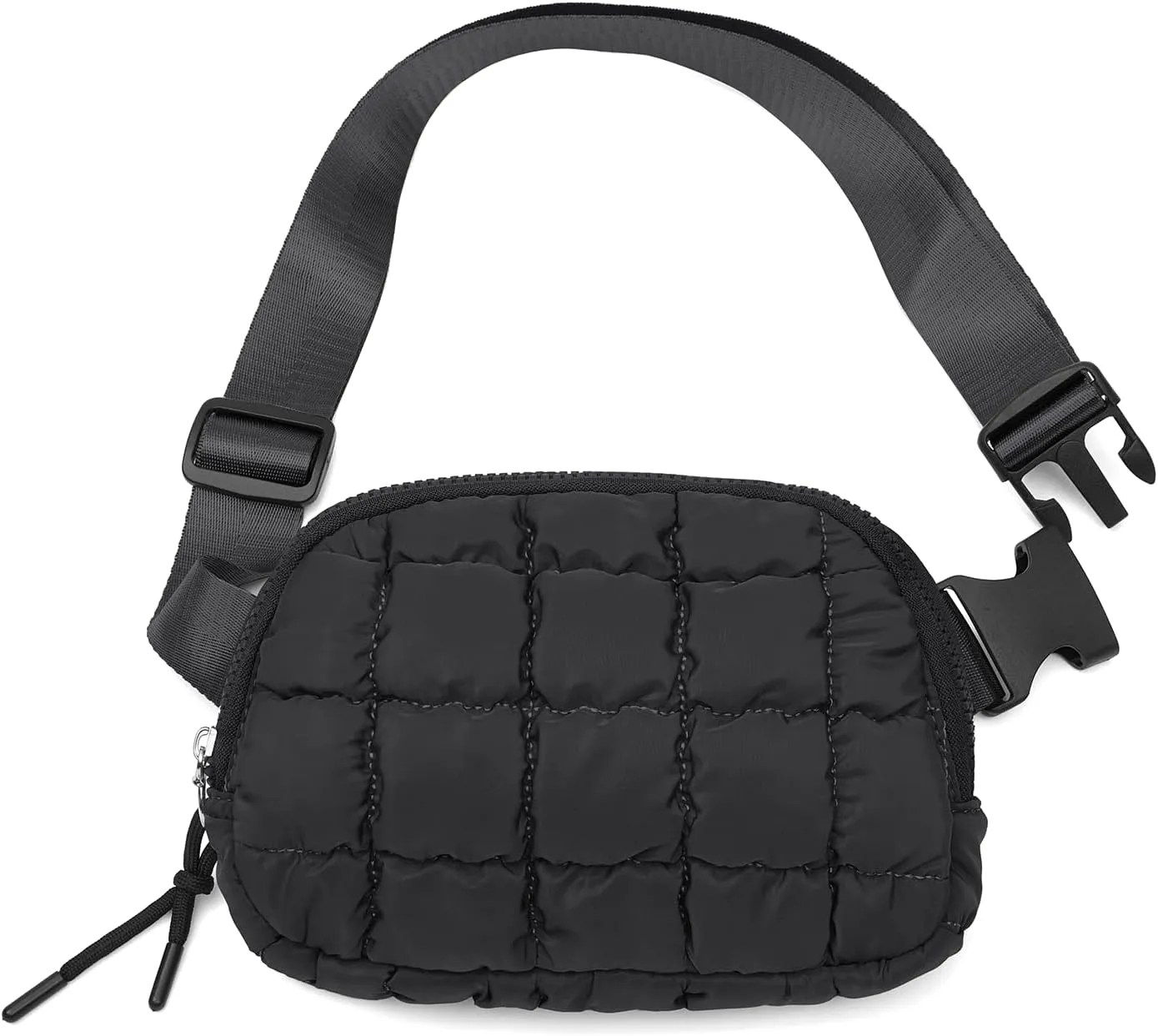 Quilted Puffer Belt Bag Waist Fanny Packs Lightweight Crossbody Bag with Adjustable Strap for Workout Running Traveling Hiking 8042 Black