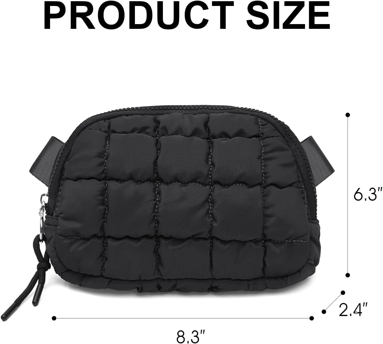 Quilted Puffer Belt Bag Waist Fanny Packs Lightweight Crossbody Bag with Adjustable Strap for Workout Running Traveling Hiking 8042 Black