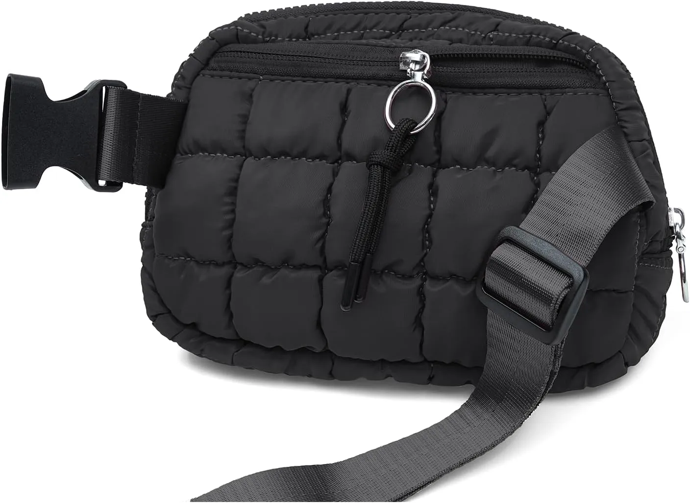 Quilted Puffer Belt Bag Waist Fanny Packs Lightweight Crossbody Bag with Adjustable Strap for Workout Running Traveling Hiking 8042 Black