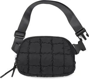 Quilted Puffer Belt Bag Waist Fanny Packs Lightweight Crossbody Bag with Adjustable Strap for Workout Running Traveling Hiking 8042 Black