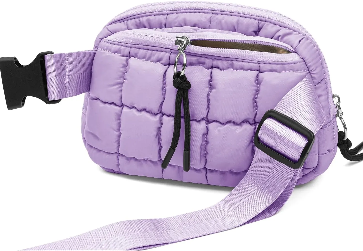Quilted Puffer Belt Bag Waist Fanny Packs Lightweight Crossbody Bag with Adjustable Strap for Workout Running Traveling Hiking 8042 Light Purple